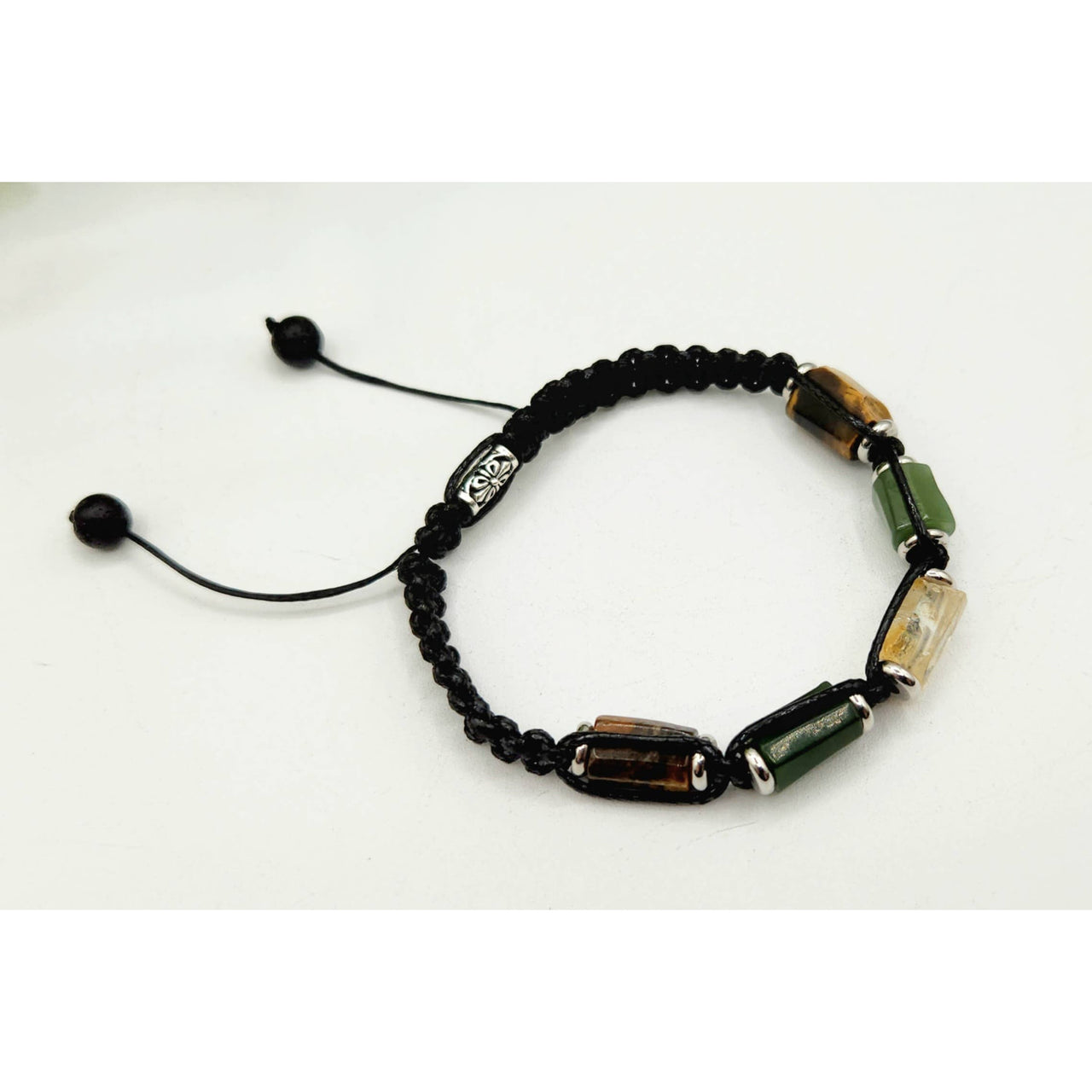 Adjustable Beaded Bracelet with Tiger’s Eye Jade and Citrine gemstones for men