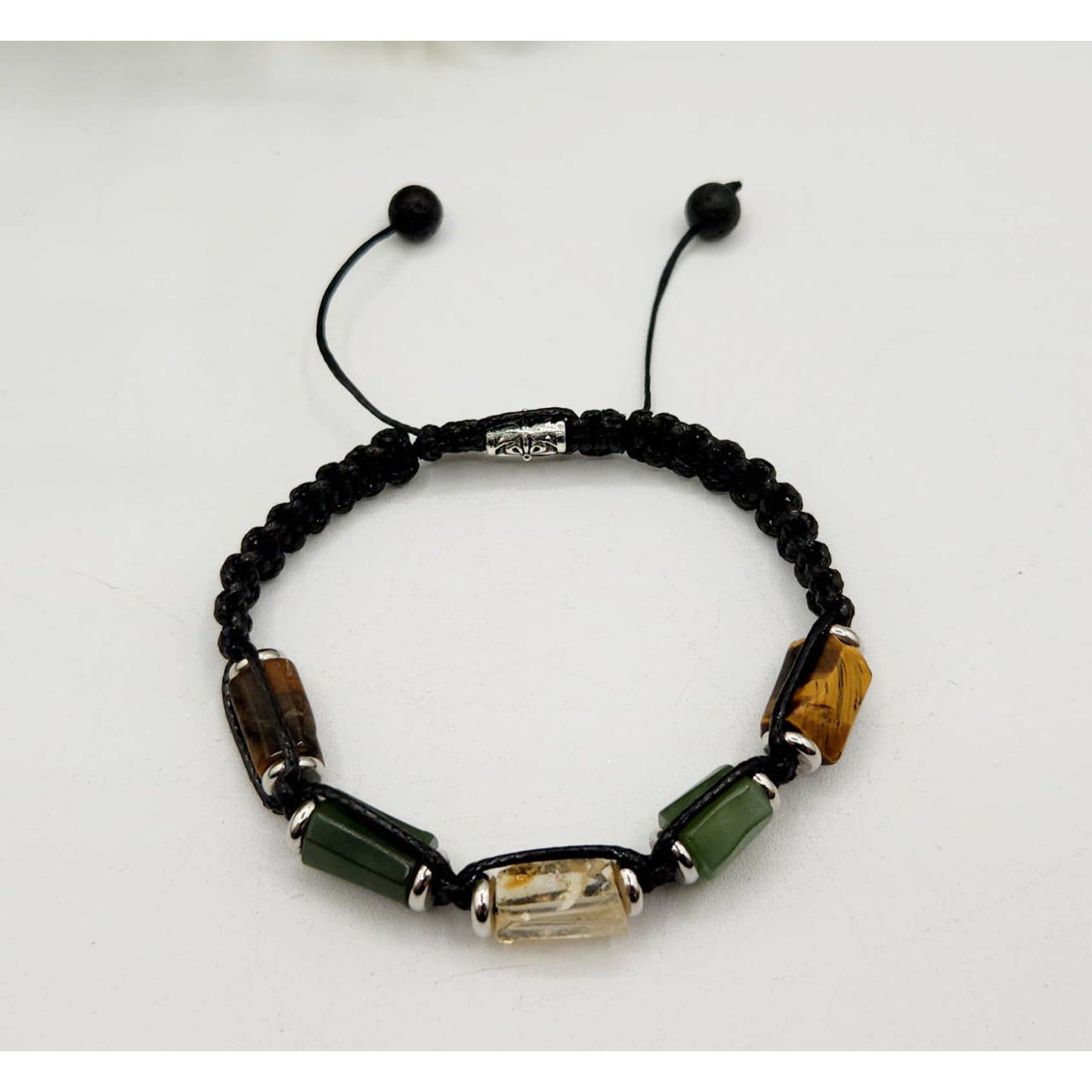 Braided bracelet with Tiger’s Eye Jade and Citrine gemstone accents for men and women