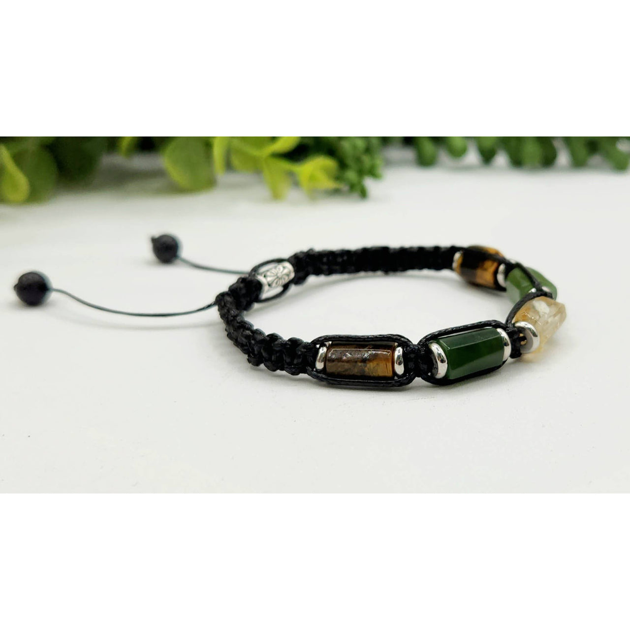 Braided gemstone bracelet with Tiger’s Eye, Jade, and Citrine beads for unisex style