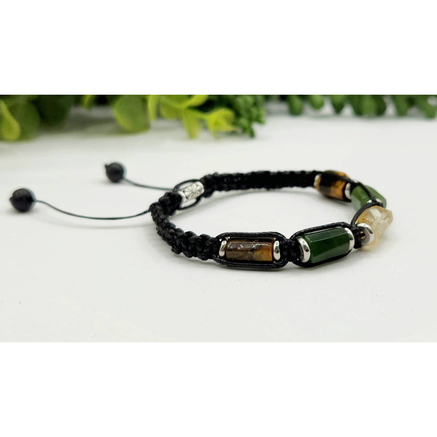 Braided gemstone bracelet with Tiger’s Eye, Jade, and Citrine beads for unisex style