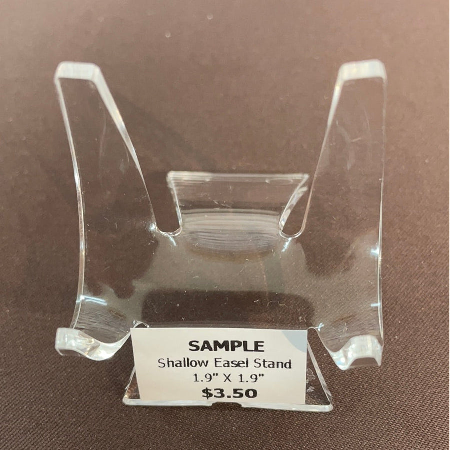 Clear plastic display easel stand with $3.50 price tag for Acrylic & Metal Stands Q152