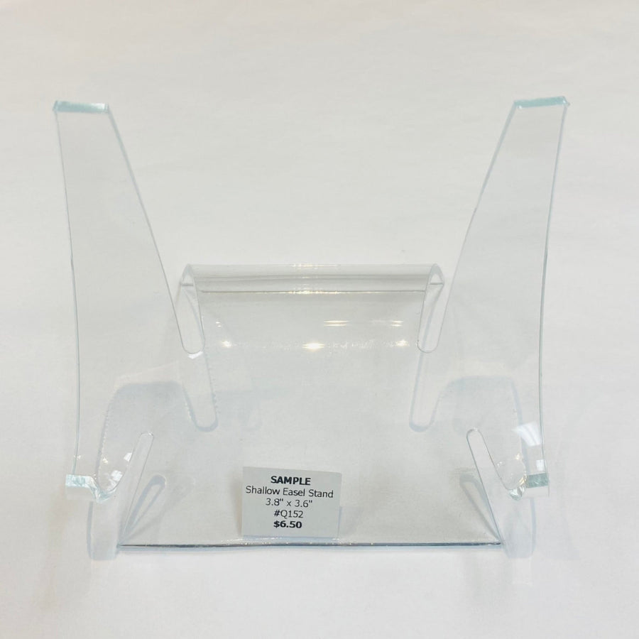 Clear acrylic easel stand with angled sides for displaying items in Acrylic & Metal Stands Q152