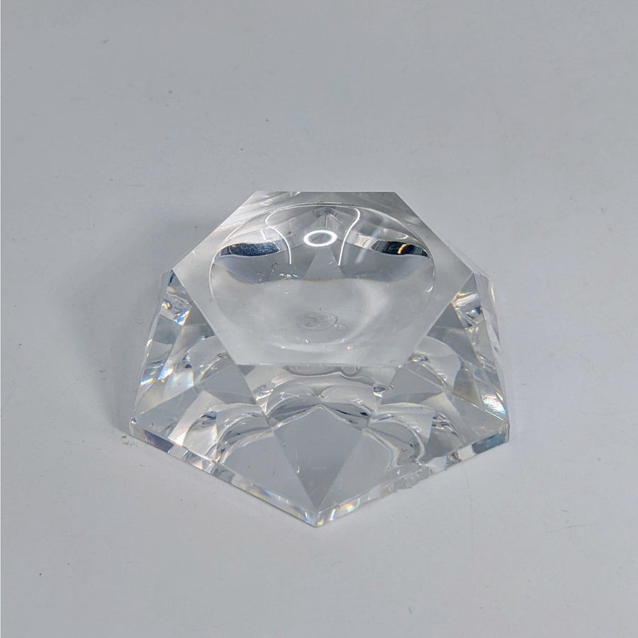 Clear crystal pentagon decorative piece on Acrylic & Metal Stands #Q152, ideal for ring holder