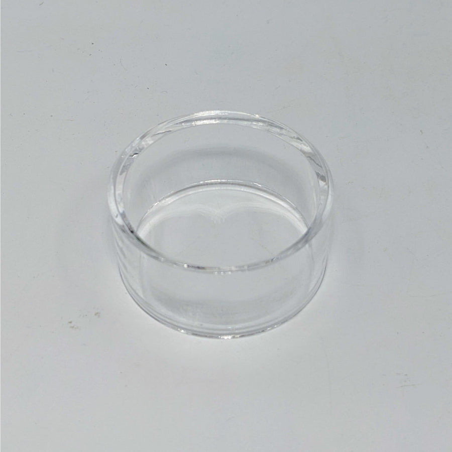 Clear circular container for showcasing items on Acrylic & Metal Stands Q152 easel stand
