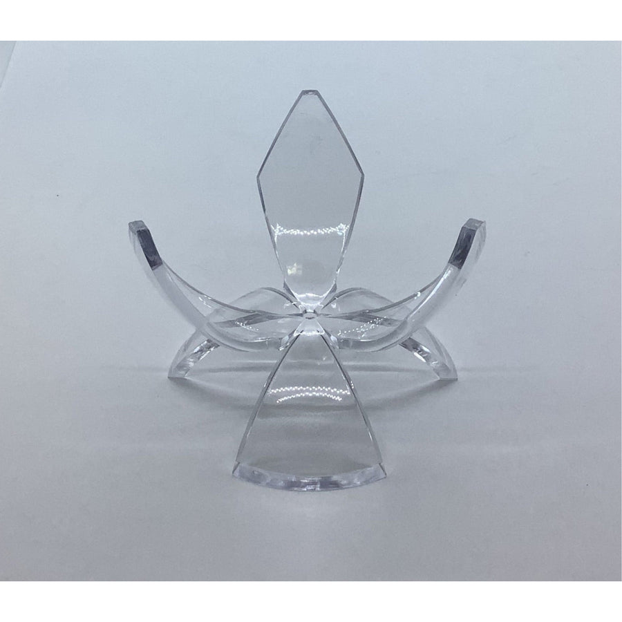 Clear glass angel ornament with geometric shapes on deep easel stand Q152