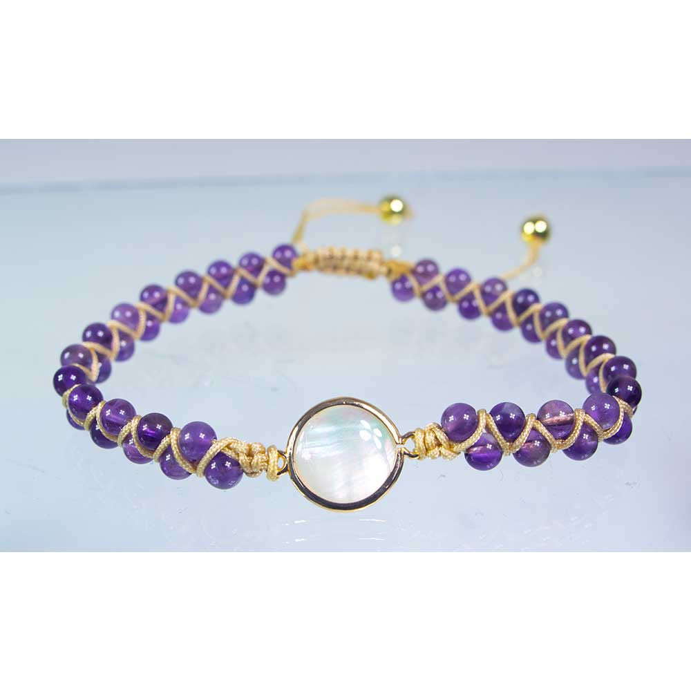 Adjustable Double Row Amethyst Woven Bracelet with Aura