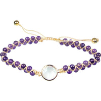Adjustable Double Row Amethyst Woven Bracelet with Aura