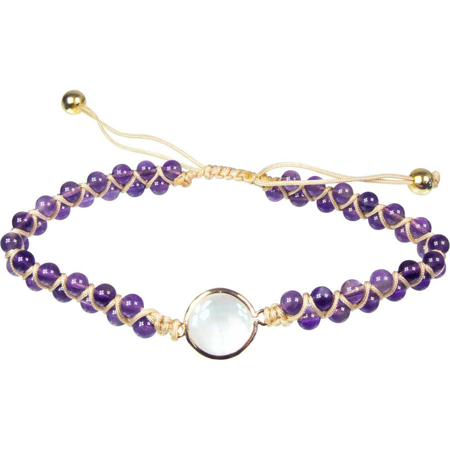 Adjustable Double Row Amethyst Woven Bracelet with Aura