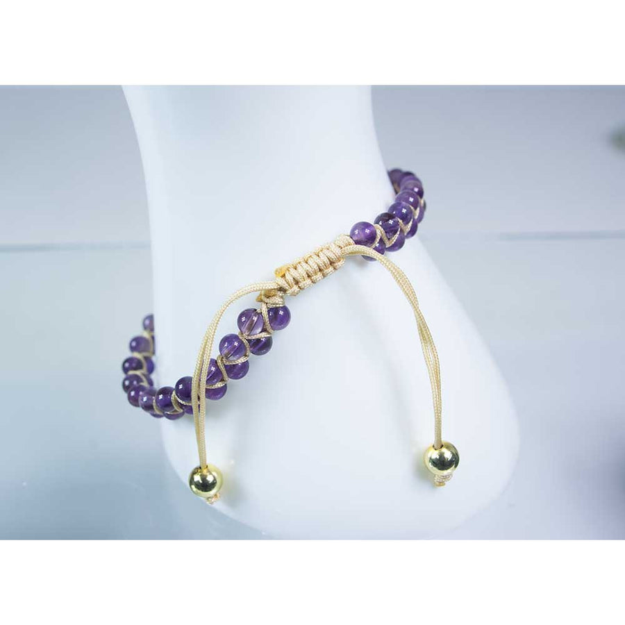 Adjustable Double Row Amethyst Woven Bracelet with Aura