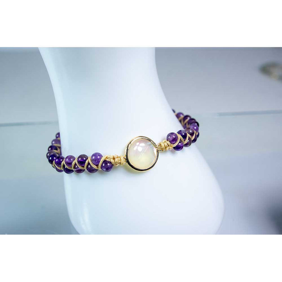 Adjustable Double Row Amethyst Woven Bracelet with Aura
