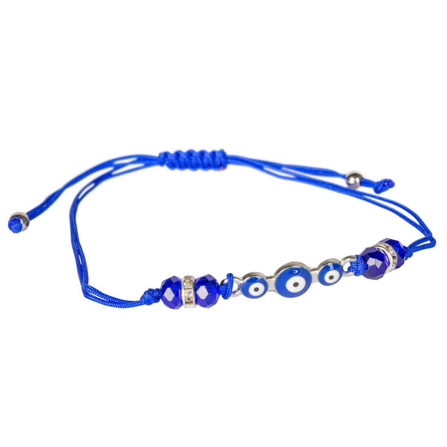 Blue Adjustable Evil Eye Bracelet LV9667 with Faceted Beads