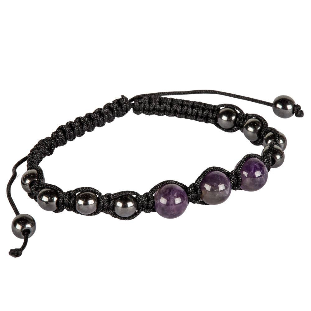 Adjustable Hematite Crystal & Gemstone Beaded Bracelet #BC0511