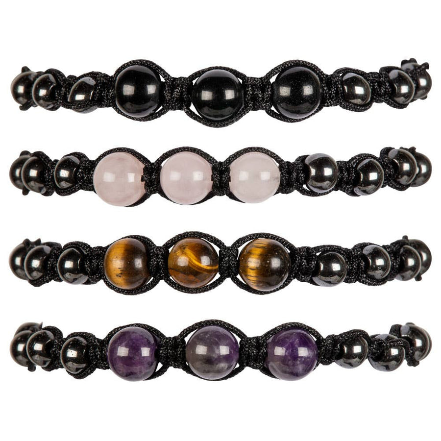 Adjustable Hematite Crystal & Gemstone Beaded Bracelet #BC0511