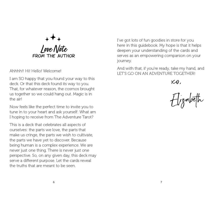 Guidebook pages with handwritten signature for Adventure Tarot by Elizabeth Su #LV7358