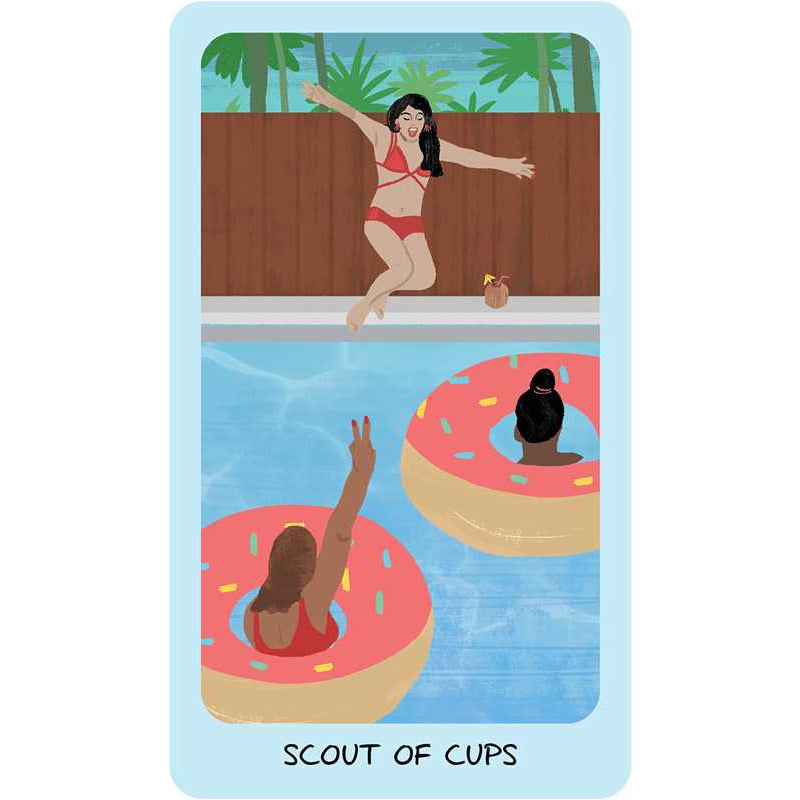Tarot card depicting a pool party from Adventure Tarot by Elizabeth Su #LV7358