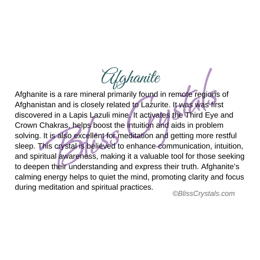 Afghanite Crystal Information Card Double sided #HC181 $1.25