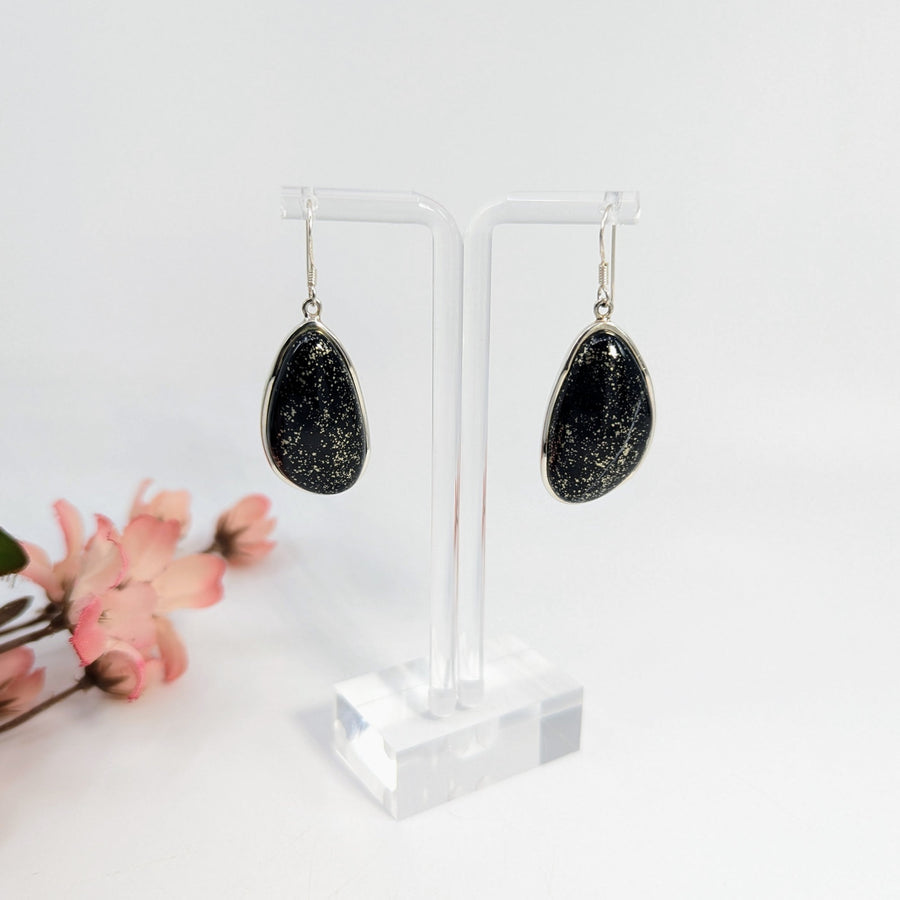 Black and silver glittery earrings from African Pyrite 1.2 inches for stylish jewelry collection