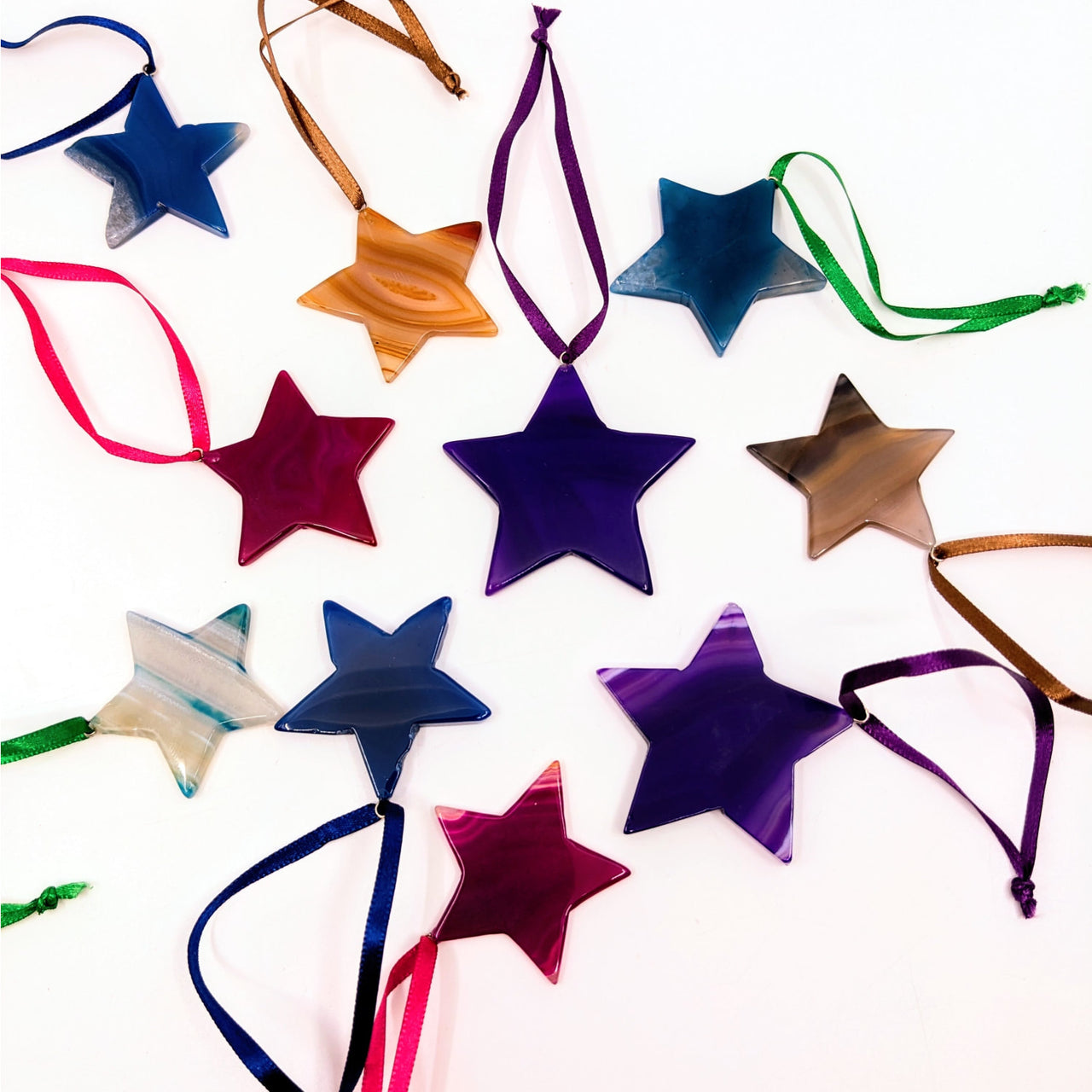 Colorful star-shaped Agate ornaments with ribbons for festive decor #LV6650