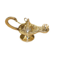 Thumbnail for Ornate golden genie lamp from Aladdin Brass Lamp #Q354, perfect as incense burner or for bliss crystals