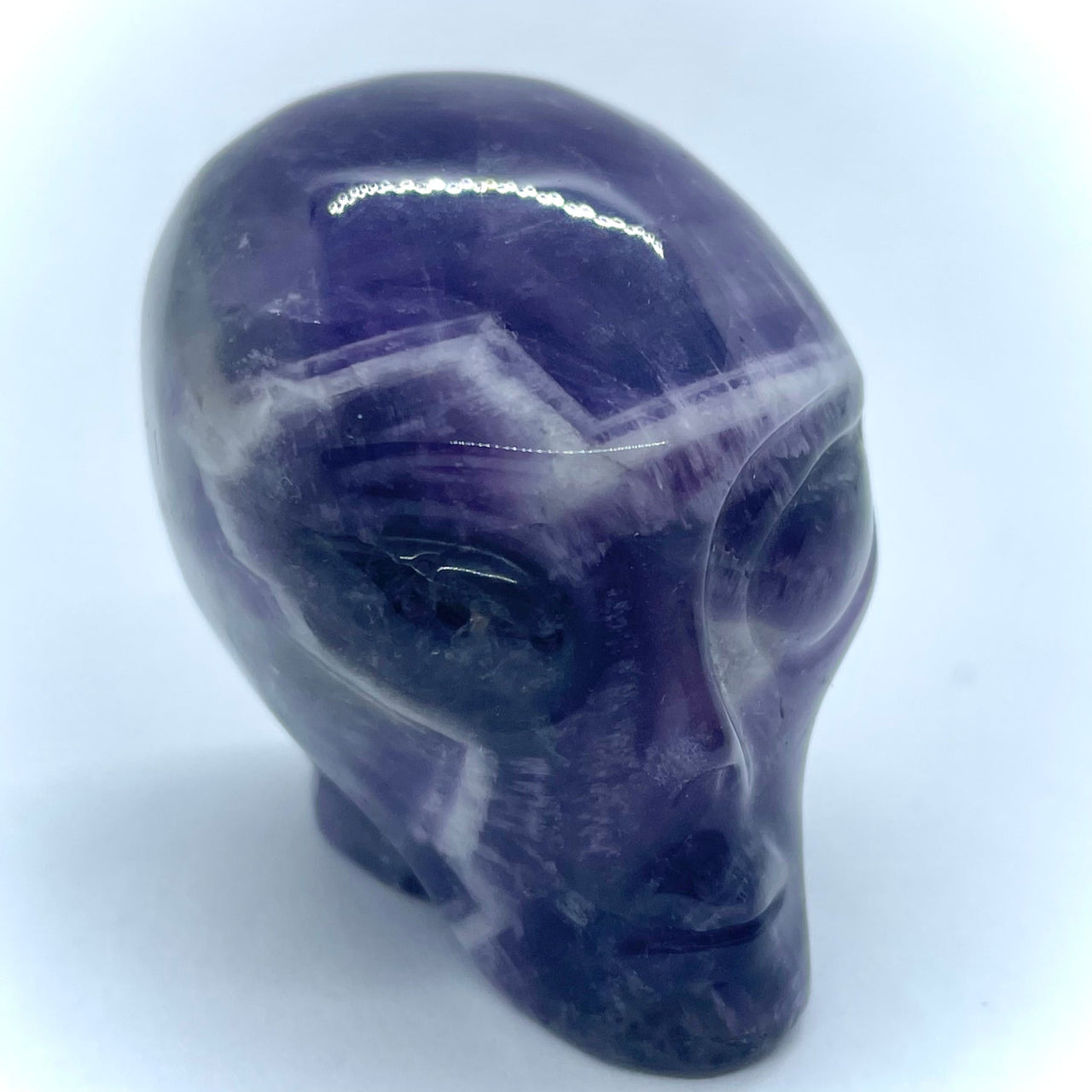 Purple amethyst skull carved as an alien head carving #C067 for home decor