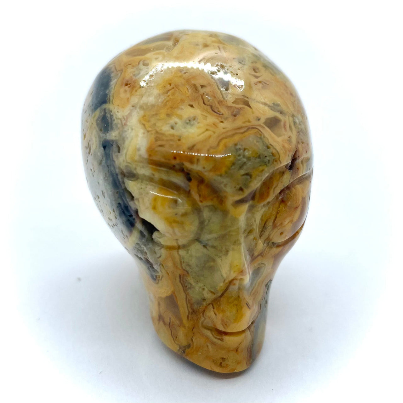 Polished marbled yellow and gray alien head carving #C067 for unique decor