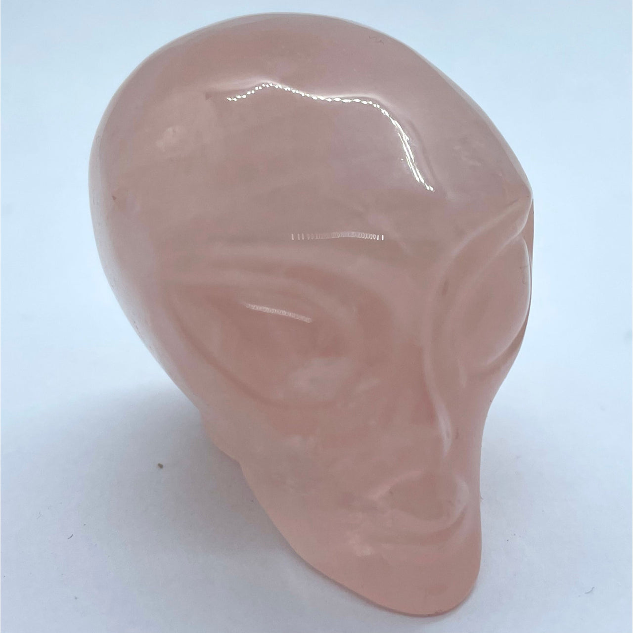 Pink Rose Quartz Skull Carving Alien Head Carving #C067 with unique design