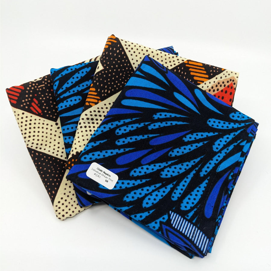 Three pieces of fabric with a blue and orange design - Alter Mat Cloth Napkin #Q361