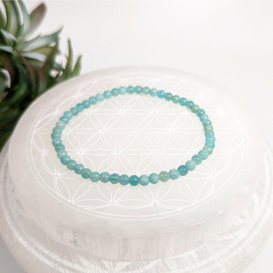 Turquoise beaded bracelet made of Amazonite with 4mm beads in a 7-inch length