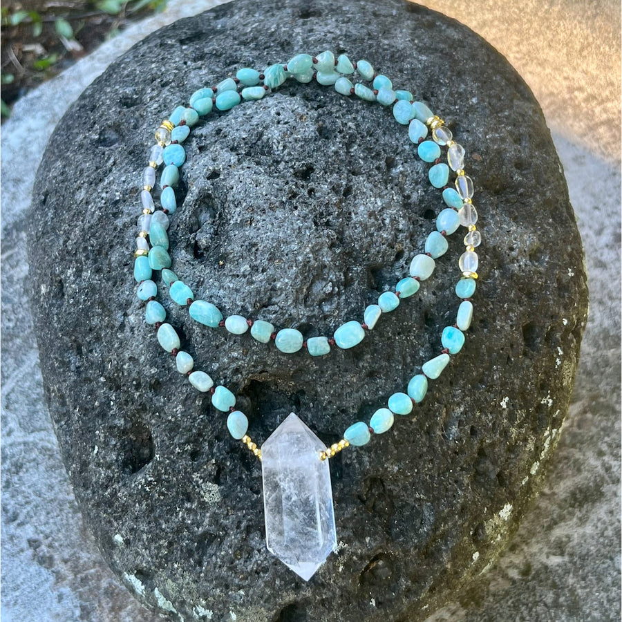 Amazonite Crystal Mala Bead Necklace #LV4181 - $50