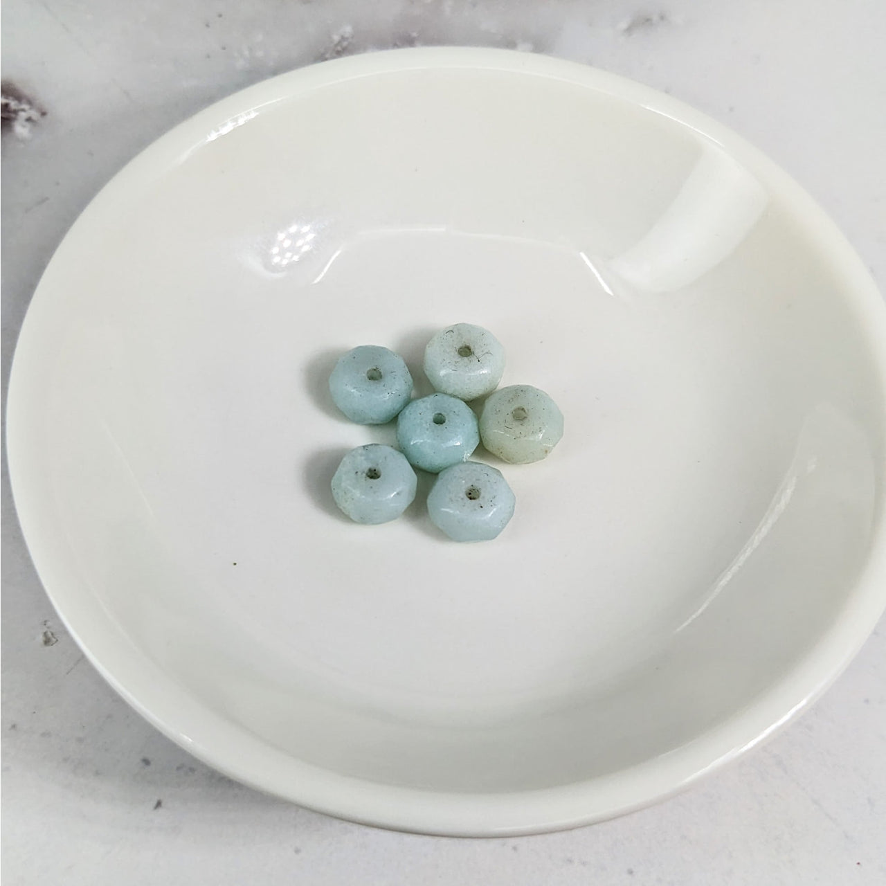 Amazonite Faceted 8mm Rondelle Bead 6 Pack #LV3612 - White Bowl with Blue Beads