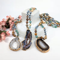 Three beaded necklaces with Agate pendants from Amazonite Jasper 27-34 inch necklace product
