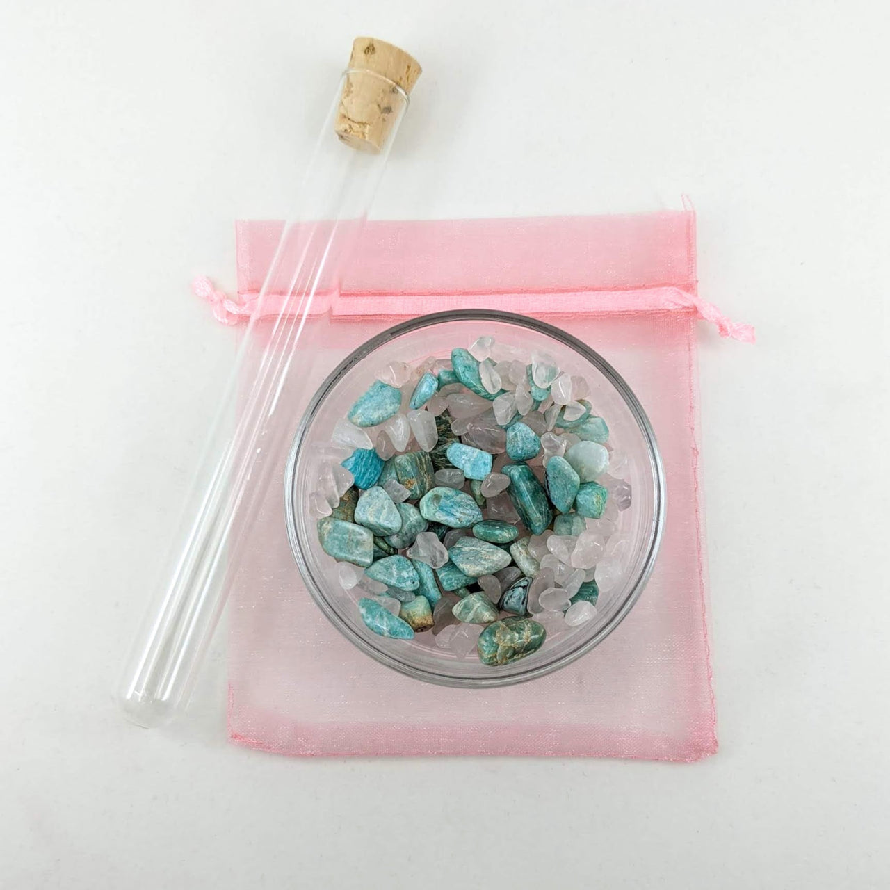 Cooling Mix Amazonite + Rose Quartz Mini Stones w/ Bag & 