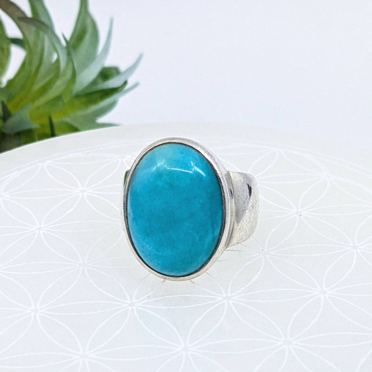 Sterling silver oval ring with turquoise stone from Amazonite Sz 7.5 #LV7021