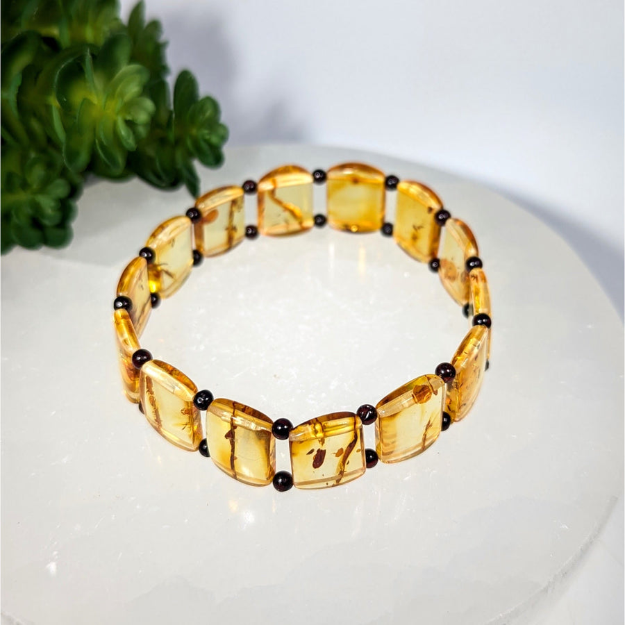 Amber Flat 8’’ Square Bracelet 16mm #BC0273 with warm translucent beads