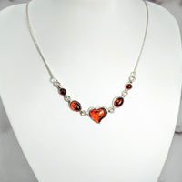 Thumbnail for Amber Multi Stone Heart Necklace in Sterling Silver with 17.5’-18.5’ Adjustable Chain