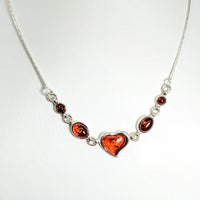 Thumbnail for Amber Multi Stone Heart Necklace with Two Hearts on a Silver Chain - Product #LV1708