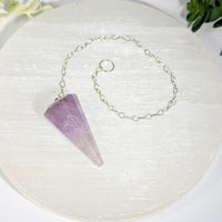 Amethyst 1.2-1.5 inch translucent purple gemstone pendulum with silver chain perfect for crystal jewelry enthusiasts
