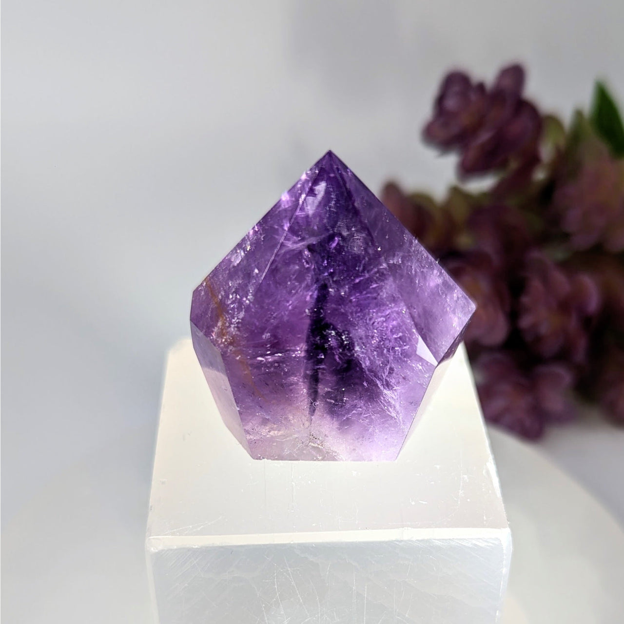 Amethyst 1.7’’ generator point on clear quartz base #BC0031