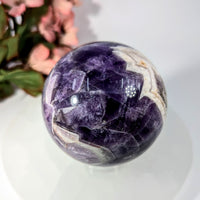 Polished 2.7-inch purple amethyst sphere with white gray veining #BC0201