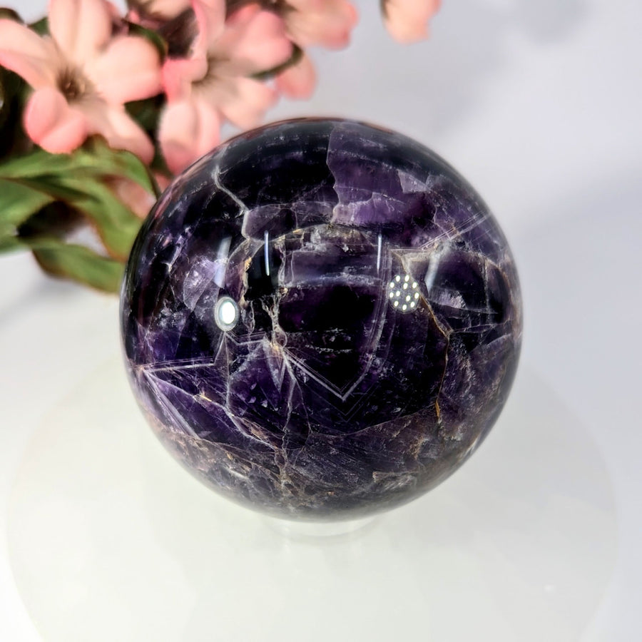 Polished purple Amethyst 2.8’’ Sphere #BC0202 with crystalline patterns