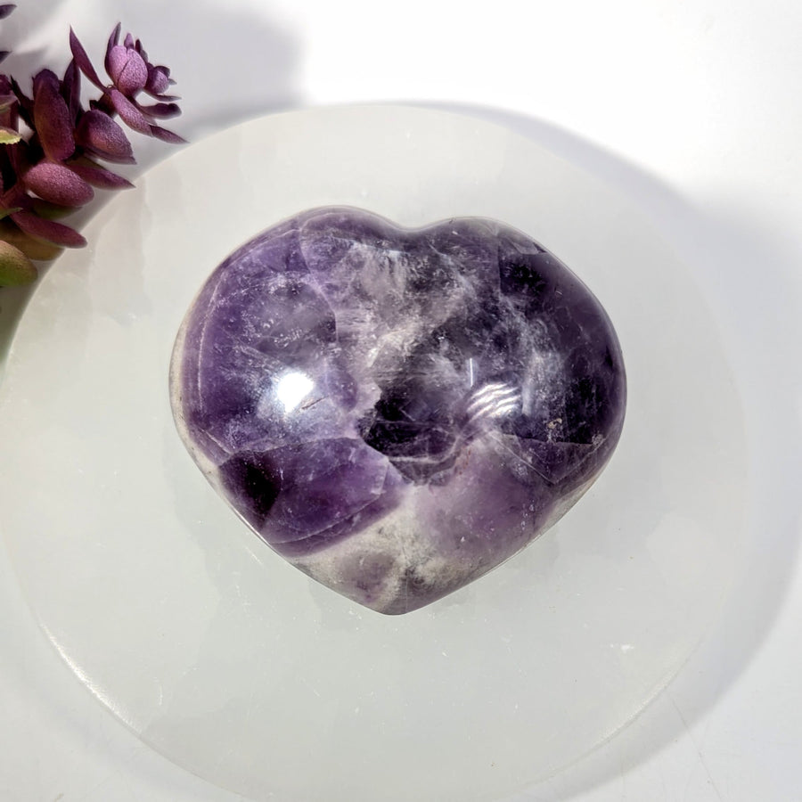 Polished 3-inch amethyst heart #BC0259 with deep purple crystalline patterns