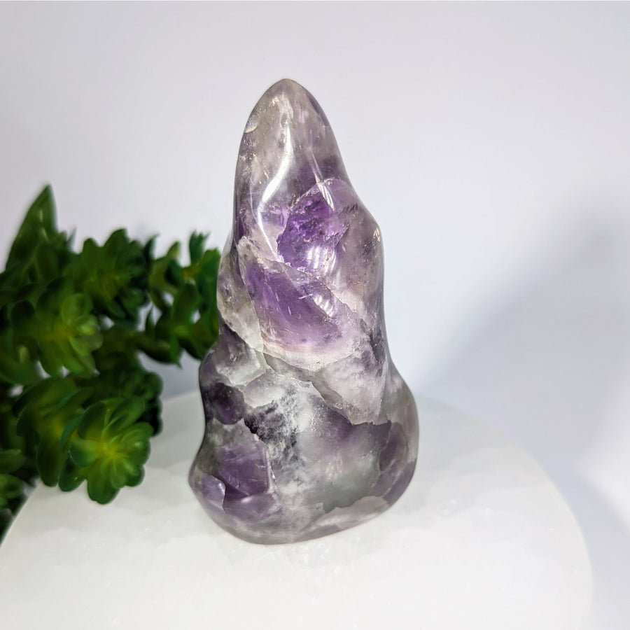 Translucent purple amethyst geode flame freeform, 4 inch #BC0307
