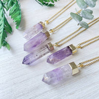 Purple Amethyst 6-Sided Point Pendant Necklace with Gold Chain