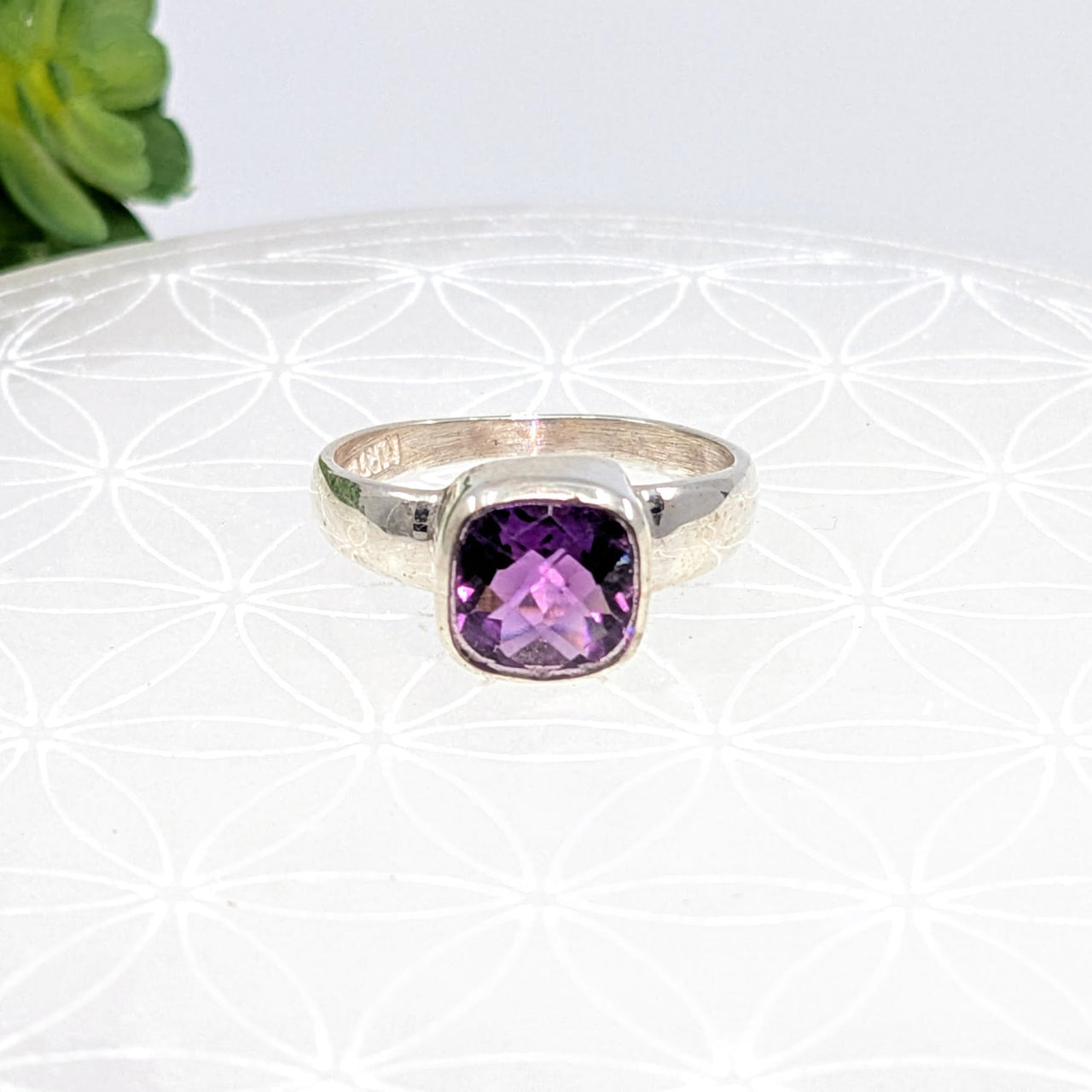 Amethyst 7.75 Faceted Square Ring #LV6865 - $68