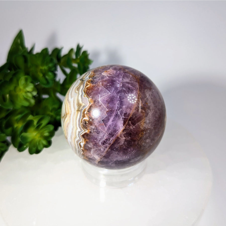 Polished purple white Amethyst Agate 2.2 inch sphere BC0305