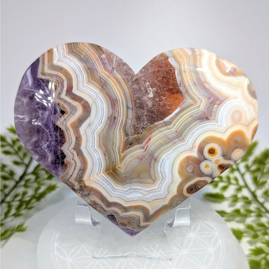 Amethyst and agate 4-inch heart carving #BC0832 with purple swirls