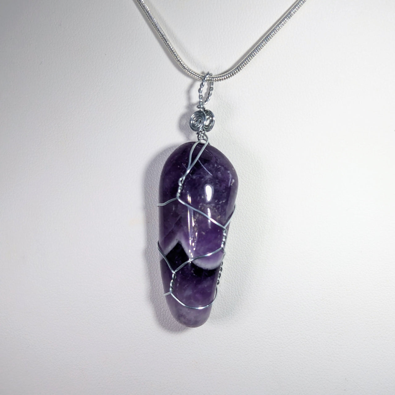 Amethyst Banded 2.3’’ Handmade Wire Wrap Pendant #LV9003