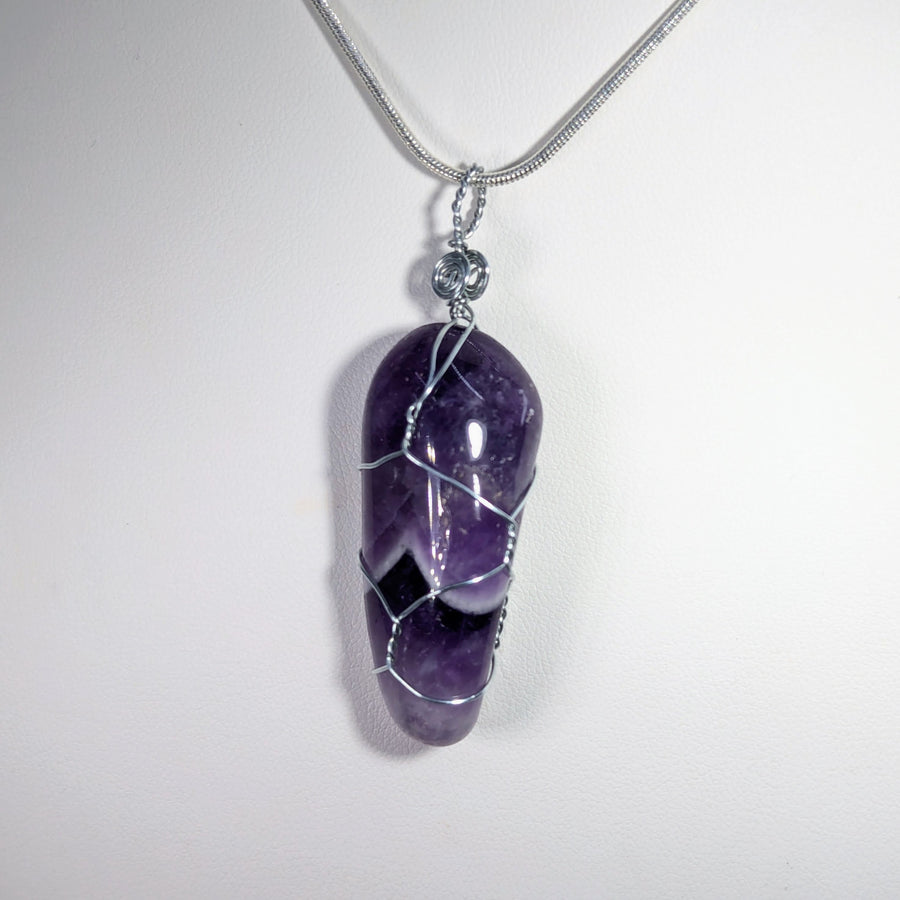 Amethyst Banded 2.3’’ Handmade Wire Wrap Pendant #LV9003
