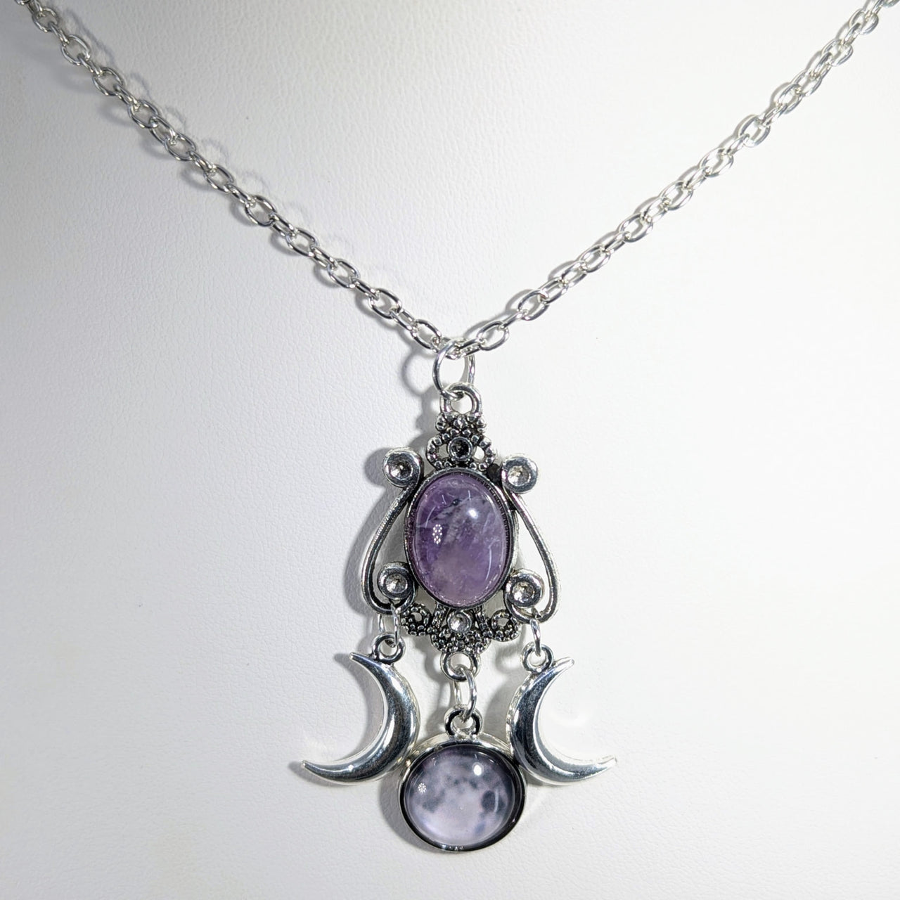 Amethyst Banded 20’’ Double Moon Design Necklace #LV9036