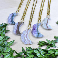 Elegant Amethyst Crescent Moon Druzy Necklace with Purple Bands